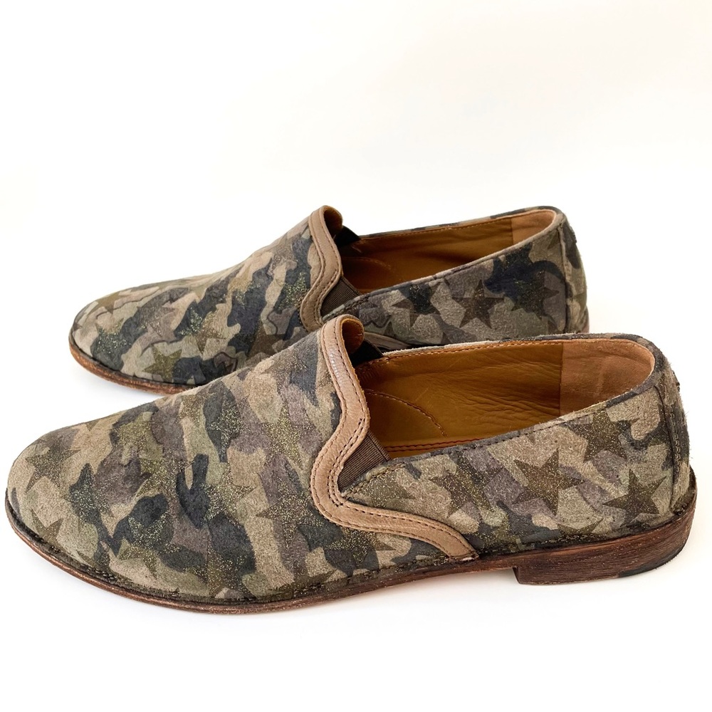 Trask Ali Olive Camo Star Print Suede Loafers (Size 7 1/2)